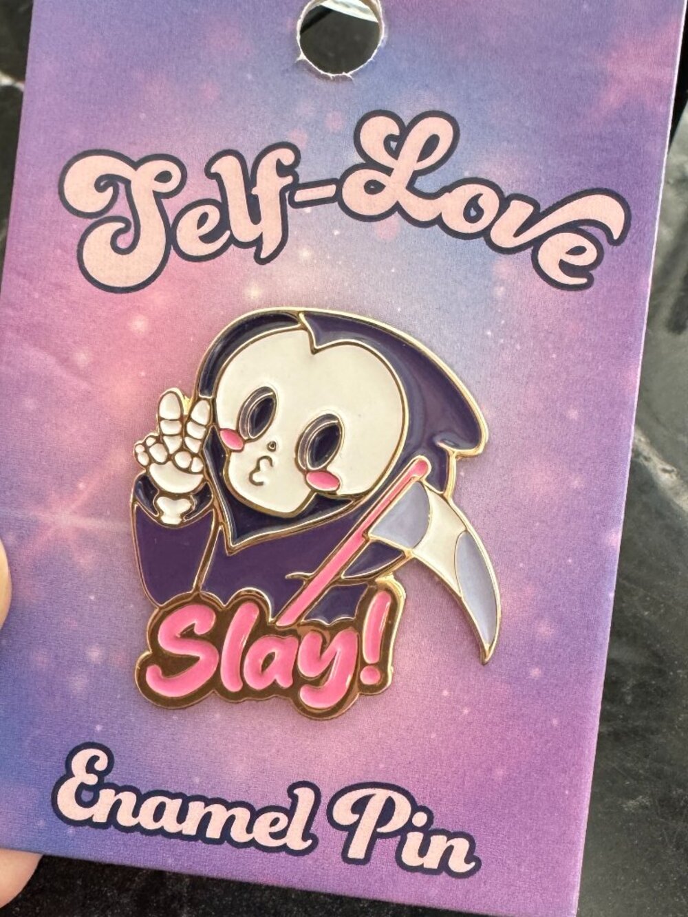 Whatevx Grim Reaper “Slay!” Enamel Pin | Kawaii Goth | NWT